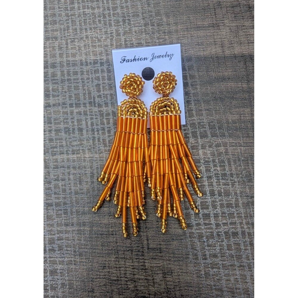 Orange Beaded Tassel Earrings Fashion Jewelry